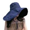 Women Fisherman Hat Big Brim Sun Protection Anti-UV Foldable Pure Color Windproof Strap Heat-resistant Vinyl Travel Beach Outdoor Cap