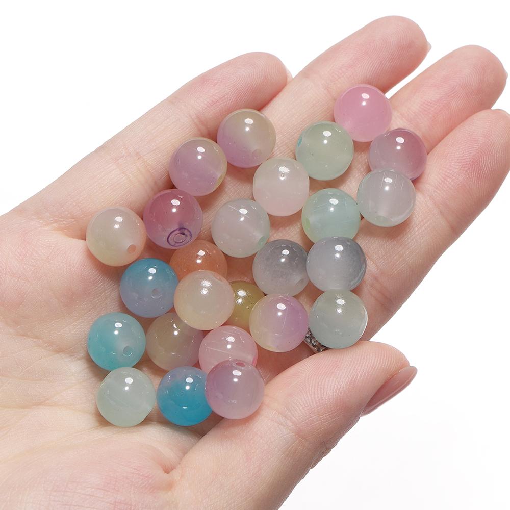 50pcs 8/10mm Double Color Jelly Result Round Glass Beads Loose Spacer Beads Pattern for Jewelry Making DIY Bracelet Necklace