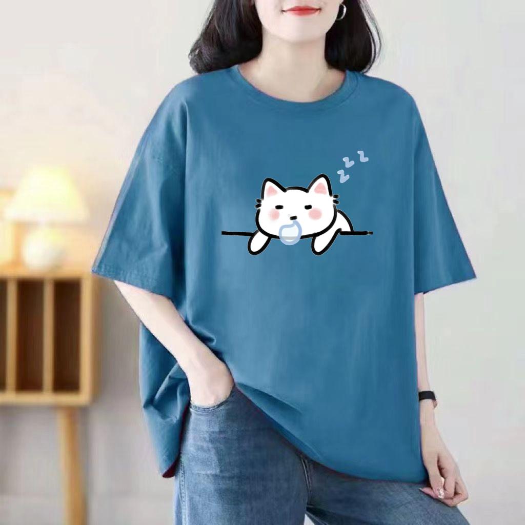 Ladies Summer Popular Short-sleeved T-shirt Cotton Breathable Loose Top Printed T-shirt Casual