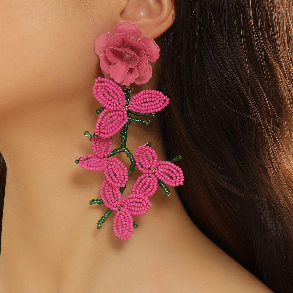 Exaggerated Flower Tassel Earrings Bead Long Tassel Earrings New Drop Earrings  Ear Jewelry