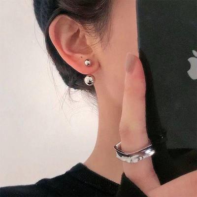 New Exaggeration Punk Metal Geometry Copper Personality Ball Stud Earrings  for Women Simple Design Daily Accessories Party Gift