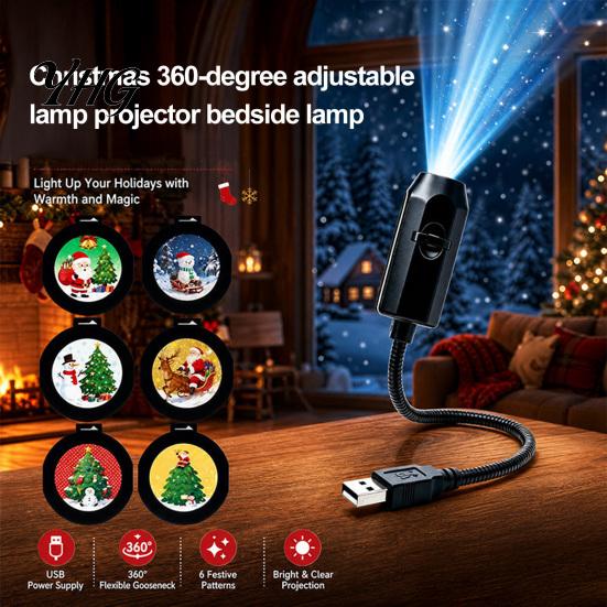 Adjustable Projection Lamps USB Projector Light for Christmas, Flexible Gooseneck Night Lamp with 6/10/15/20 Festive Atmosphere Films, LED Ambient