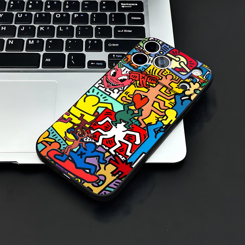 Künstler K-H-haring Handyhülle Für IPhone 17 Air 16 E Pro Max 15 14 13 Mini 12 Pro 11 Max Plus Schwarze Weiche Hülle
