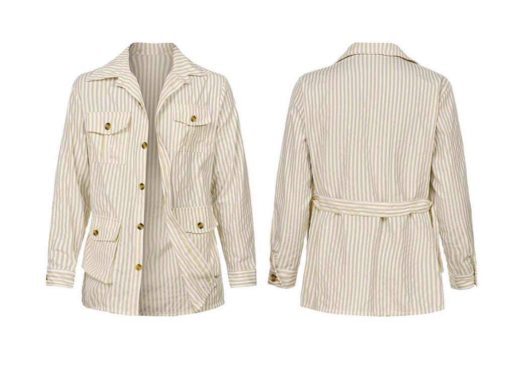 Men's Striped Multi-Pocket Long-Sleeve Cardigan Jacket for Spring and Autumn