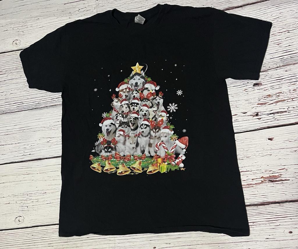 Siberian Husky Christmas Tree Xmas Dog Gildan Size Large L Black