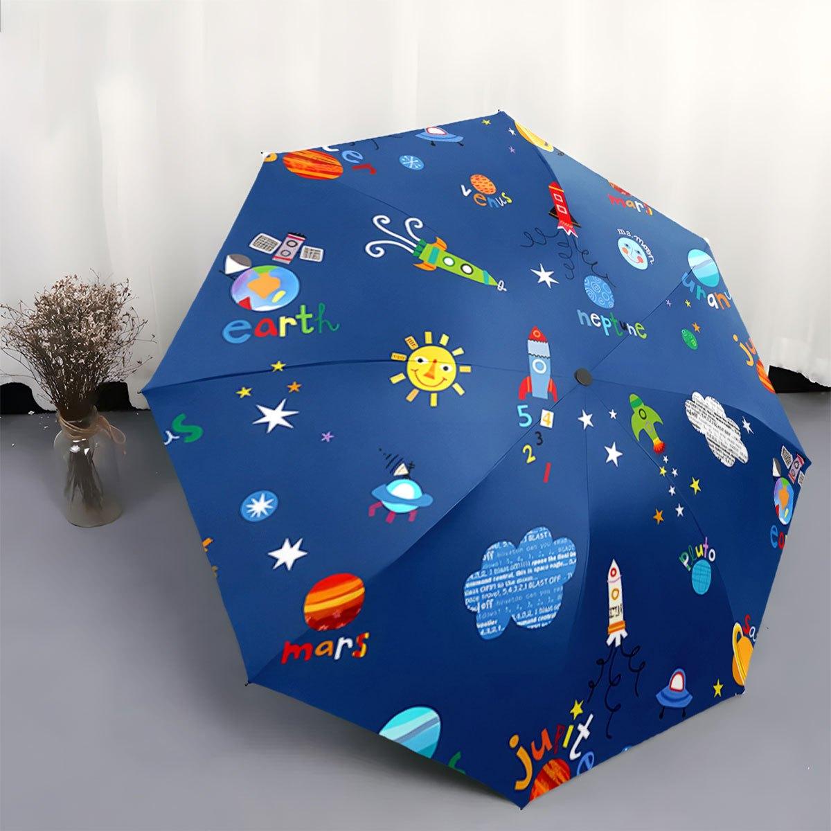 

Automatic Open/Close Umbrella with Space Theme - Planet, Rocket, Star Design, Compact Folding Umbrella with 8-Rib Strong Frame Iron&8K
