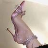 Fashion New Fashion Glitter Rhinestones Women Pumps Crystal Bowknot Silk Pointed Toe Buckle Strap Thin High Heels Party Prom Shoes