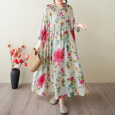 Rochie de vară florală cu glugă, imprimeu floral, vrac, vintage, haine de femei