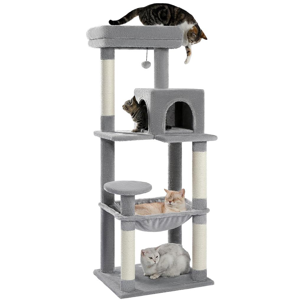 PETEPELA Cat For Large Space Easy to Observation Cat Natural Hemp Scratching Relieves Lack of For Multiple Height 143cm Tower, Slim, Cats,