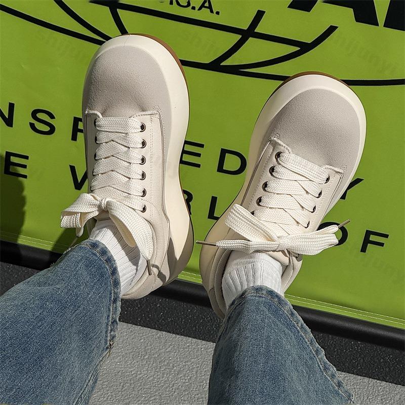 Fashion 2025 New Thick Soled High Head Comfortable Men's Shoes Fashion Trend Sports Canvas Casual Lace-up Non slip Flat Chunky sneakers