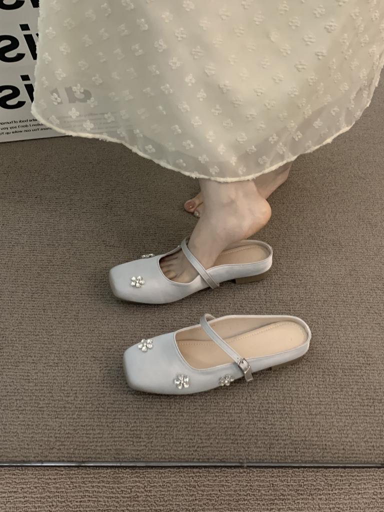 Premium silver bag head half slippers women's shoes wear new spring gentle Mary Jane single shoes