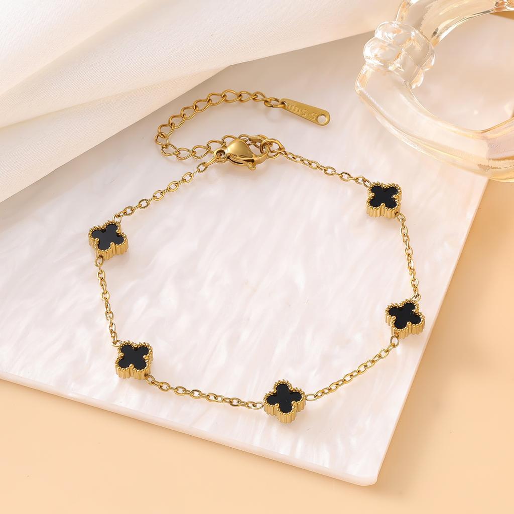 Titanstahl 9mm Glücksklee Armband 18k Damenmode Vielseitiger Schmuck