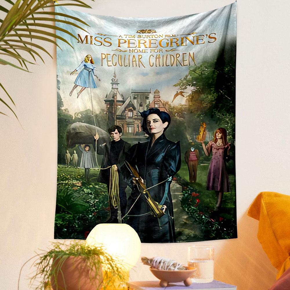 Miss Peregrine's Home Tapestry Wall Hanging, Tim Burton Peculiar Children Movie Art, Dark Fantasy Wall Decor for Bedroom Dorm