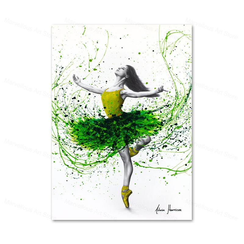 Beautiful Ballet Dancer Canvas Poster Prints Abstract Butterfly Flower Watercolor Canvas Painting Wall Art Pictures Home Decor