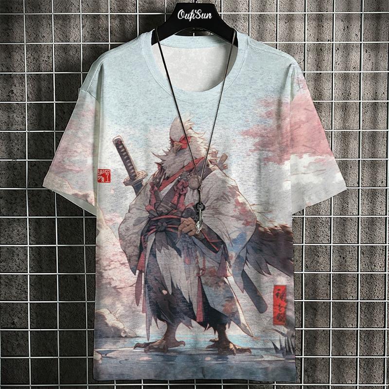 3d Ukiyo-E Animal Print Men's T-Shirt Summer Casual Oversized Short Sleeve T Shirt For Men Fashion Man Clothing 2024 Vintage Tee