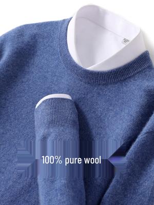 Men's Twelve-Gauge 100% Wool Seamless Round Neck Sweater - Autumn/Winter Collection