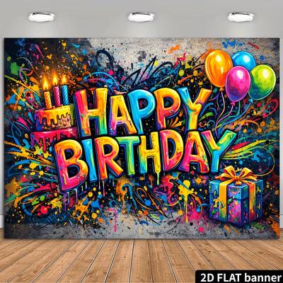 2D Graffiti Gratulerer med Dagen Bakteppe Levende Farge Sprut Fotografering Banner