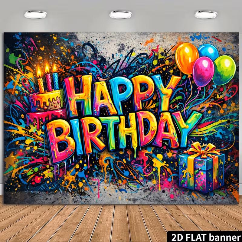 Fondo de Cumpleaños Feliz Graffiti 2D Banner de Fotografía con Salpicadura de Color Vibrante