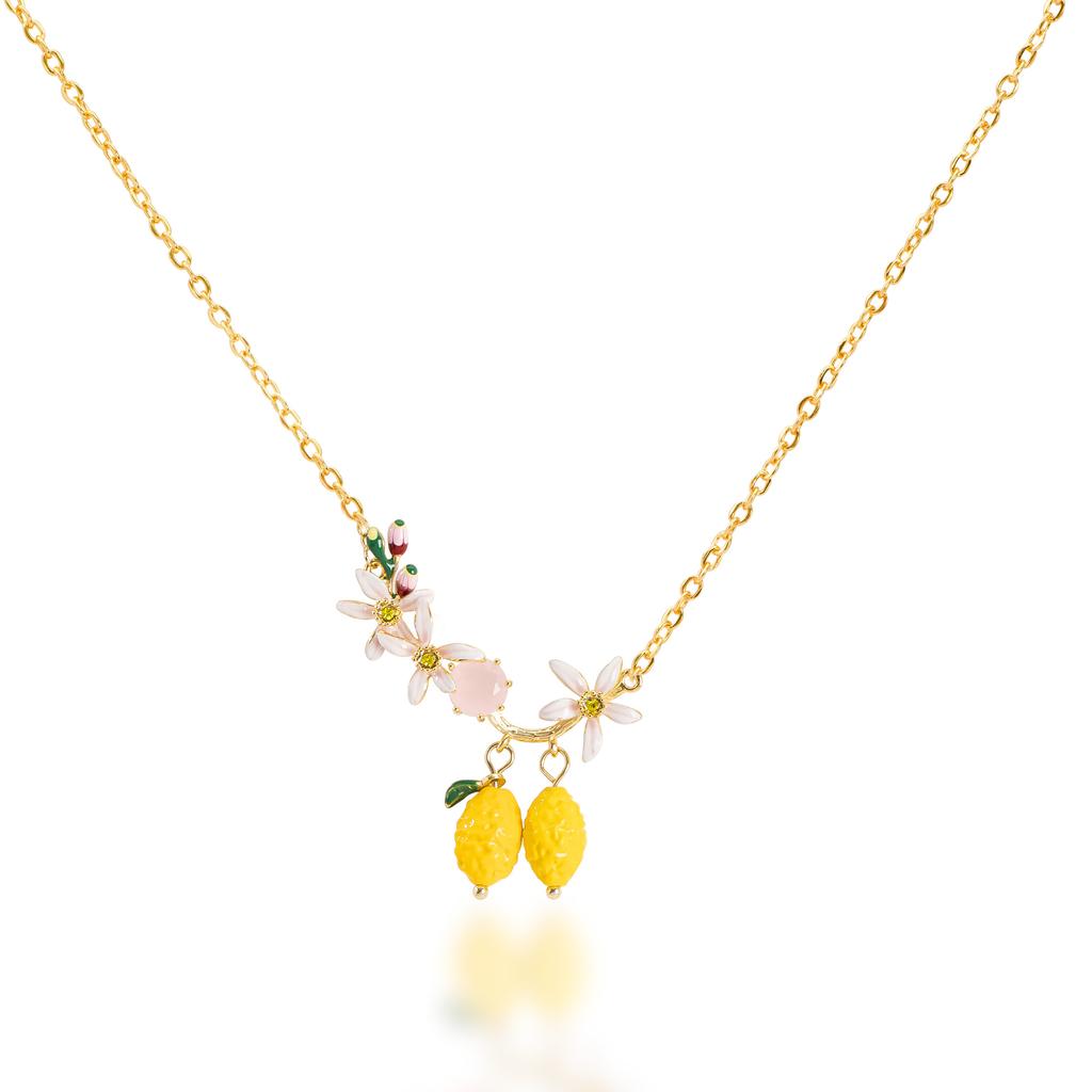 Korean version of sweet and delicate small fresh enamel lemon flower collarbone chain women's light luxury temperament high-end necklace jewelry