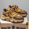 Fashion Chunky Sneakers Men Soft Sole Running Shoes Fashion Casual Leather Color Block Design Breathable Height Increased Platform Shoes