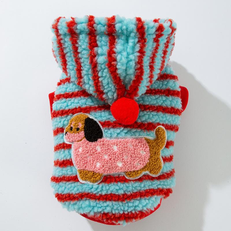 

New dog clothes autumn and winter warm thickened striped hooded fleece teddy bear pet clothes S (recommended weight 3-2.5 kg)