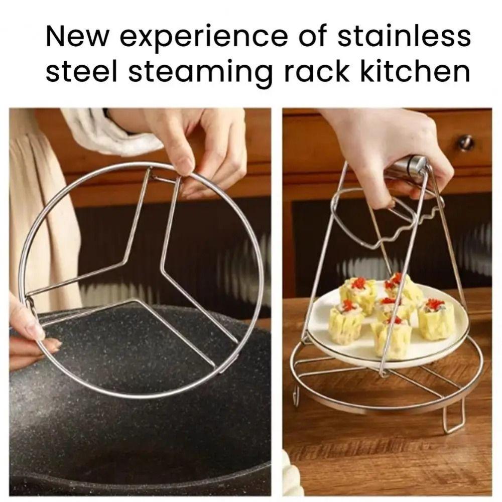 Portable Stainless Steel Steamer Rack Non-Slip Thickened Pot Rack Stackable Insulated Tripod Kitchen Cookware Stove Storage Rack