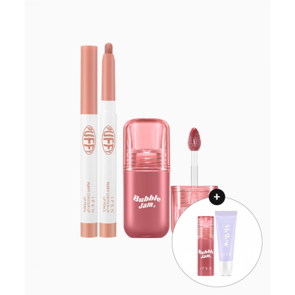 Ipkn Puppy Contour Lip Pencil  Choose 1  + Bubble Jam Lip Gloss  Choose 1  + [free] Bubble Jam Mini+ Lip Balm No. 1 Mellow Rizzle/No. 5 Tanology