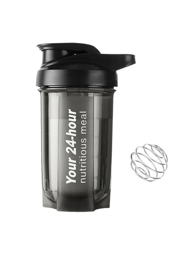 

500ml Large Capacity Shaker Bottle with Measurement Scale Portable Plastic Sports Fitness Water Bottle with Mixing Ball for Protein Shakes One Size чёрный