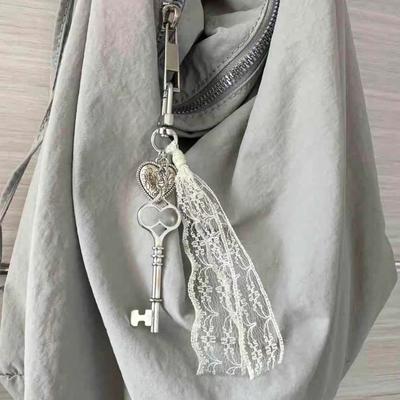 Unique Lace Tassels Keychain Love Heart Shaped Key Bag Pendant Versatile Keys Accessory for Trendy Everyday Use