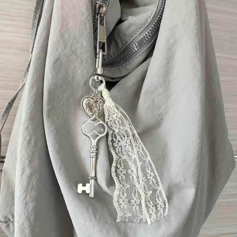 Unique Lace Tassels Keychain Love Heart Shaped Key Bag Pendant Versatile Keys Accessory for Trendy Everyday Use