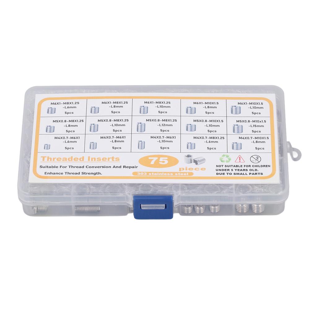75Pcs Stainless Steel Threaded Inserts Nuts Assortment Tool Kit for Thread Repair