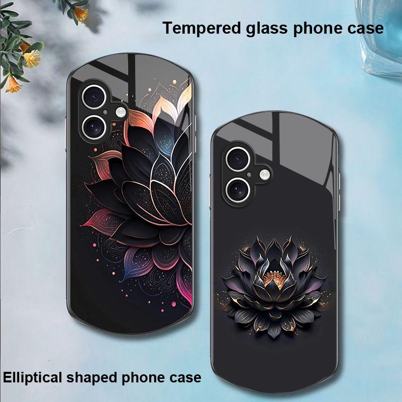 Luminous Black Lotus For Apple IPhone 16 11 13 15 14 Pro Max 12 Mini 7 8 Plus XR XS Elliptical Shaped Tempered Glass Phone Case