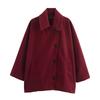 Womens Winter Wool Blend Short Turn-Down Collar Coat Loose Fit Street Style Outerwear