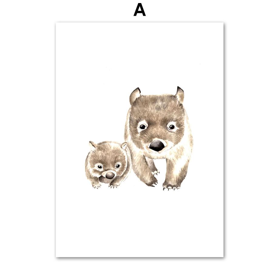 Aquarell Tiere Poster Koala Vogel Känguru Schnabeltier Kindergarten Wand Kunstdruck Leinwand Malerei Wand Bilder Baby Kinder Zimmer Dekor