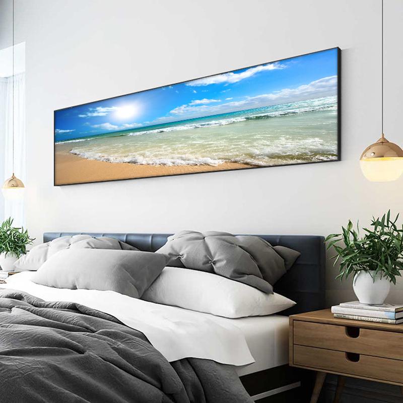 Natural Blue Beach Sunset Landscape Posters and Prints Canvas Painting Mediterran Scandinavian Wall Art Picture for Living Room