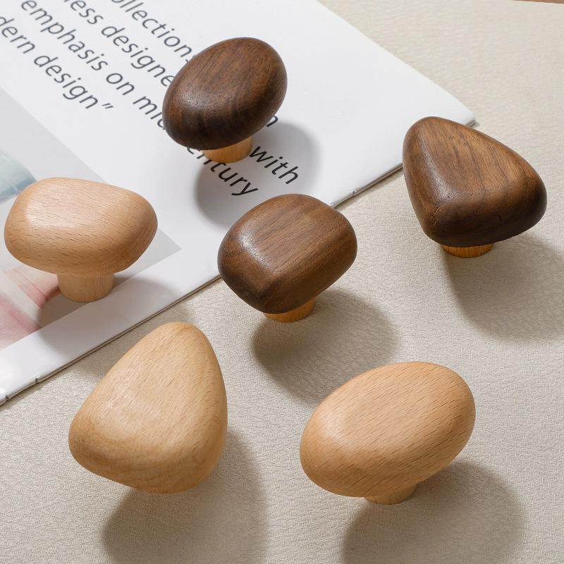 Nordic Solid Wood Bedroom Cabinet with Pebble-Shaped Handles