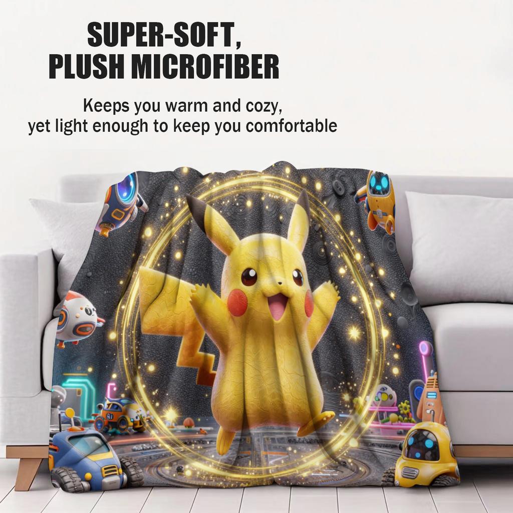 Pokemon Pikachu Cyber City Tech-Themen-Decke Warm Weich Street Trend Plüsch für Mädchen Jungen für Schlafzimmer Wohnzimmer Heimdeko