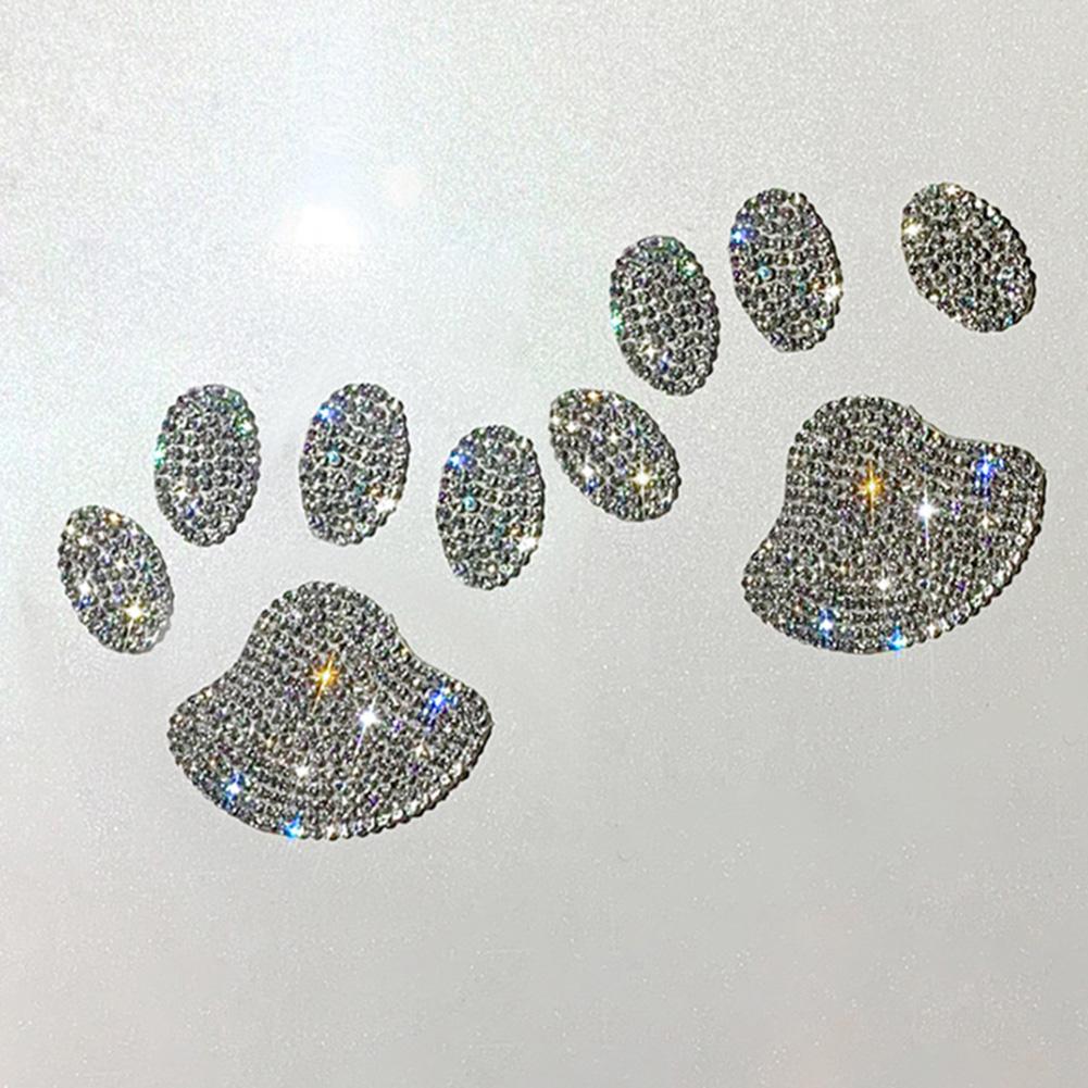 Rhinestone Embellished Paw Print Car Sticker Set with Strong Adhesives Water Resistant Decorative Decals Pack of Two