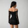 Women's Off-Shoulder Long Sleeve Lace Bodycon Mini Dress