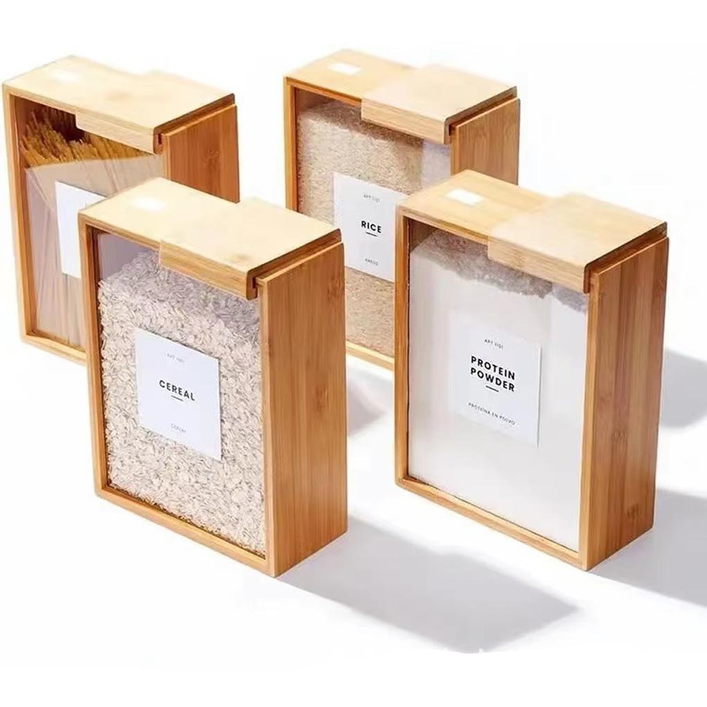 Simple Wooden Grain Storage Box - Used for Storing Oatmeal, Grains, and Food Environmentally Friendly Bamboo Cover Storage Box