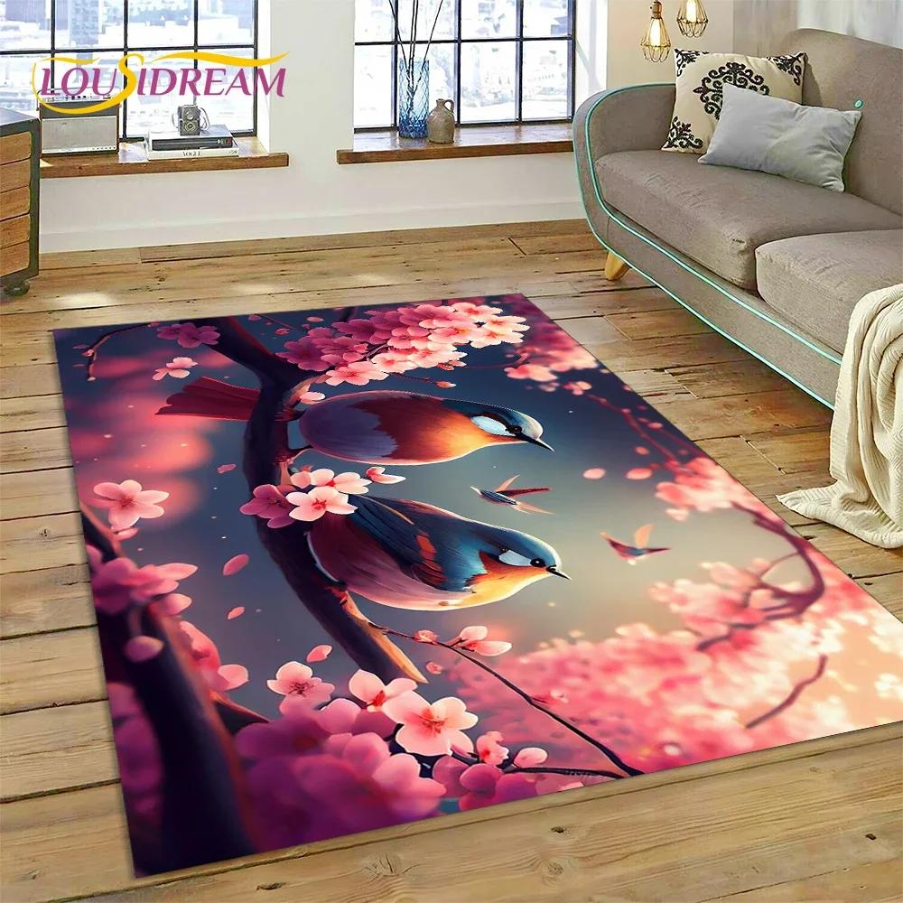 Niedlicher Teppich mit Traumvögeln, Papagei, Pfau, Cartoon-Motiv, für Schlafzimmer, Wohnzimmer, Zuhause, Sofa-Dekoration, Kinderspiel, große Deko-Bodenmatte