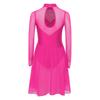 Girls Figure Skating Dance Dress Mesh Patchwork Long Sleeve Mock Neck Keyhole Back Shiny Rhinestones Irregular Hem Dress