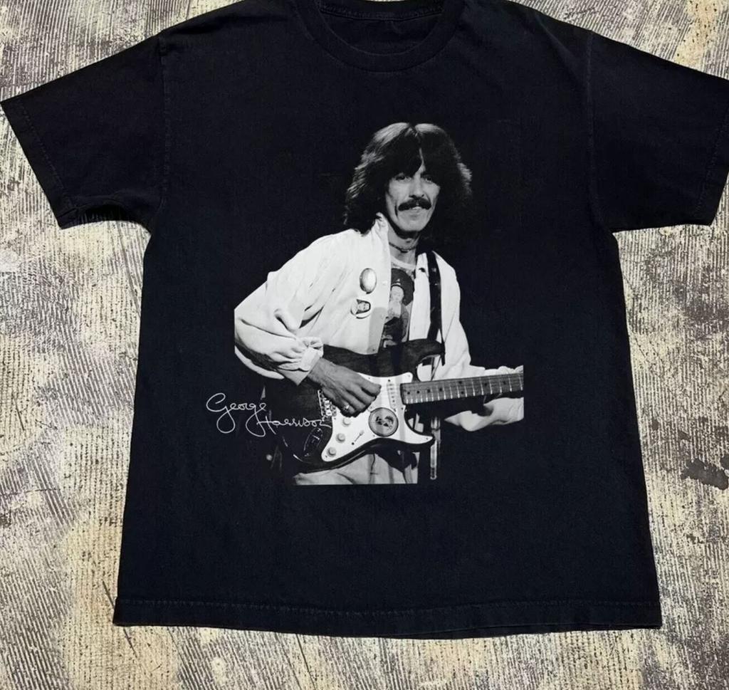George Harrison Signature Gitarre Kurzarm Schwarz Alle Größen Geschenk T-Shirt