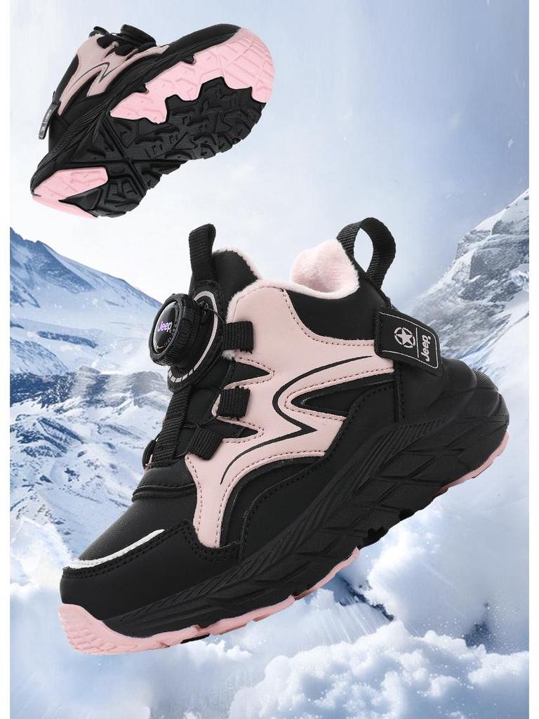 Winter Jeep Boys' Leather Sports Shoes - Water-Repellent, Velvet-Lined, Double Cotton for Kids