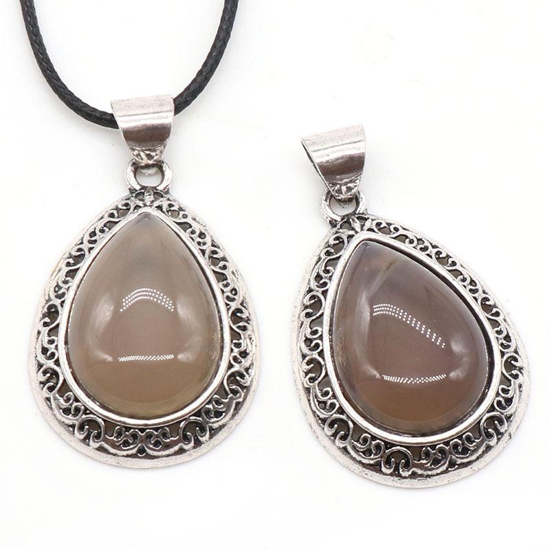 Natural Crystal Agate Water Drop Pendant Semi-Precious Stone Gem Inlaid Alloy Abalone Shell Necklace Crystal Crafts