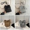 White Pink Silver Black Khaki Chic Street Style Pu Bucket Bag 2024 Summer Fashion Commuter Underarm Bag