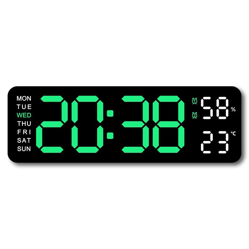 9 Inch Large Digital Wall Clock with Temperature Humidity Display,Auto Dimmer,USB Powered,12/24H LED Alarm Clock for Home Office