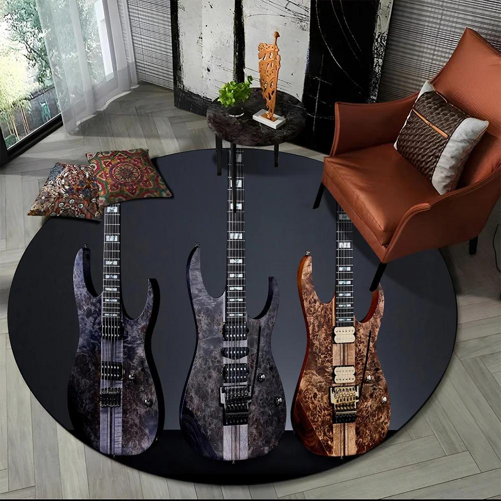 Elektrische Gitarre Klassische Gitarre Runder Teppich für Wohnzimmer Schlafzimmer Kinderzimmer Dekoration, Haustierbereich Teppich Rutschfeste Bodenmatte