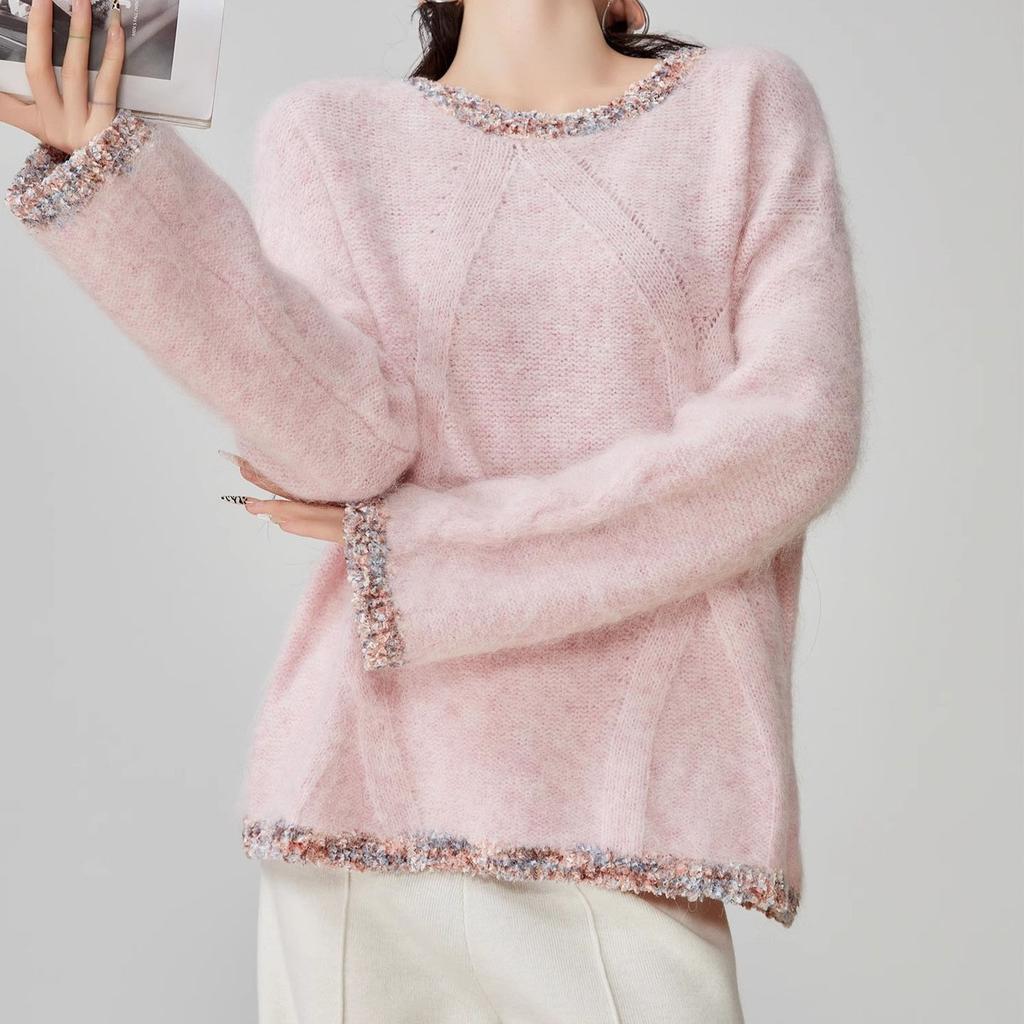 Spring and Autumn New Women's Small Fragrant Knitted Sweater Lazy Style 2025 Pink Temperament Round Neck Hooded Sweater Women's Top