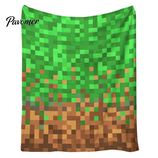 Miners Style Games Throw Blanket Pixel Grid Kids Flannel Blanket, Geometric Patchwork Pixelated Bed Versatile Home Cartoon Gamepad Video Girls